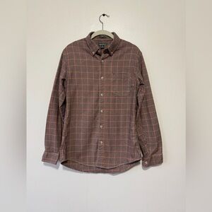 Eddie Bauer Mens Small Check Flannel Long Sleeve Heavy Weight Work Shirt Brown